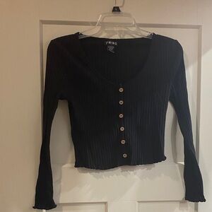 Black button down cropped ribbed cardigan